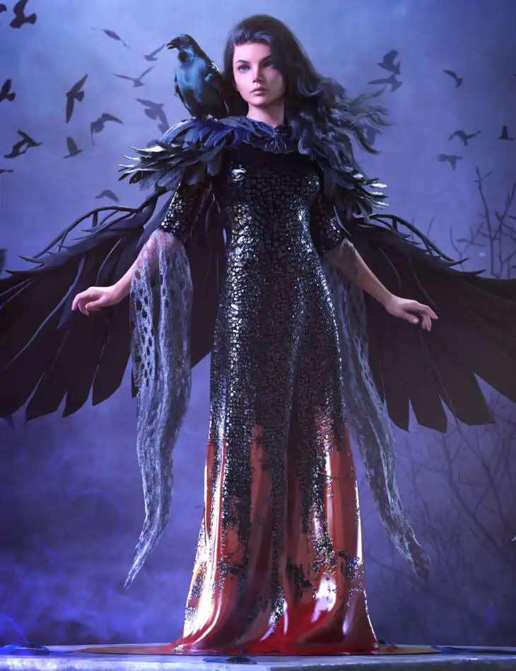 dForce Crow Outfit for Genesis 8 and 8.1 Females_DAZ3D下载站