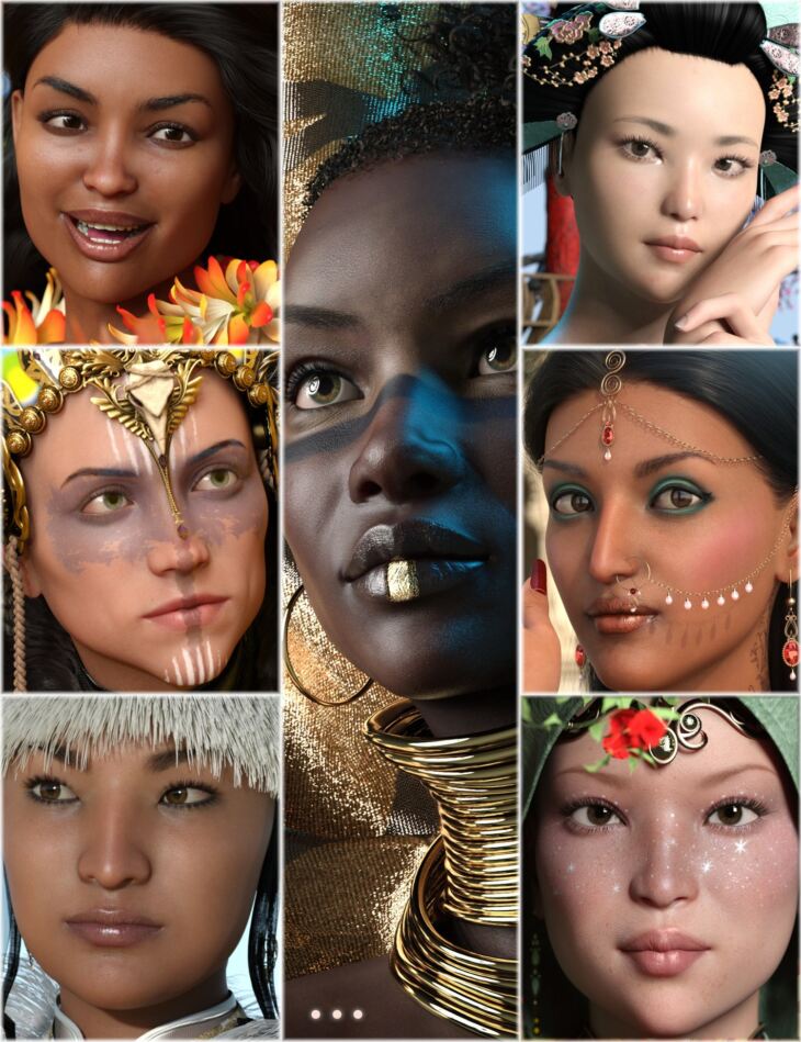 GHD Around The World – 10 plus 6 Faces for Genesis 8 and 8.1 Female_DAZ3D下载站