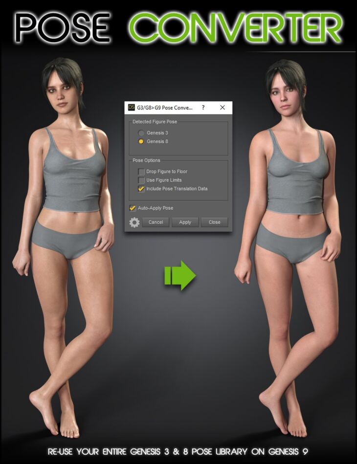 Genesis 3 and 8 to 9 Pose Converter_DAZ3DDL