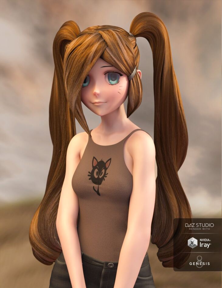 Long Pigtail Anime Hair for Genesis 3 and 8 Female(s)_DAZ3DDL