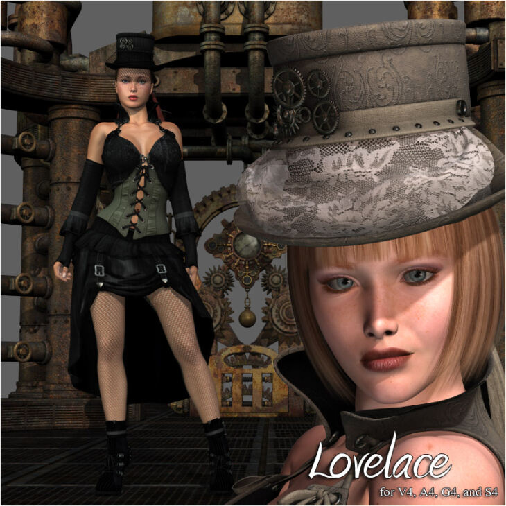 Steampunk Lovelace Clothes V4, A4, G4_DAZ3D下载站
