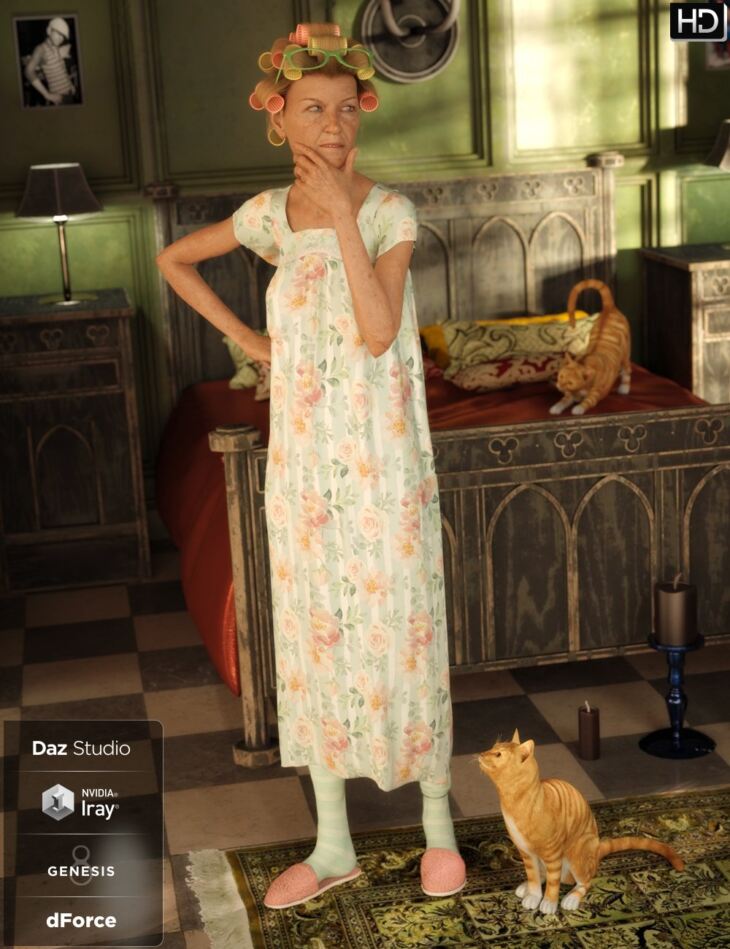 dForce Granny Nightgown Outfit for Genesis 8 Female(s)_DAZ3D下载站