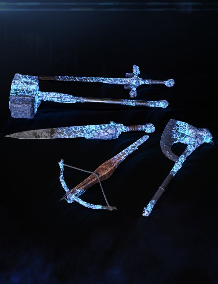 BW Frozen Ice Weapons Set for Genesis 8 and 8.1_DAZ3D下载站