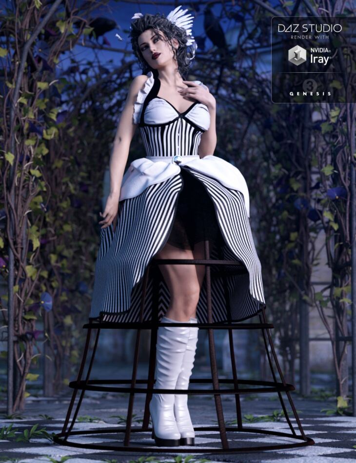 Caged Belle Outfit for Genesis 3 Female(s) + Textures_DAZ3D下载站