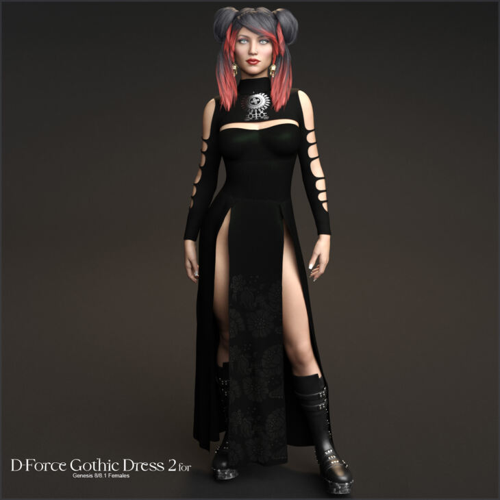 D-Force Gothic Dress 2 for G8F and G8.1F_DAZ3D下载站