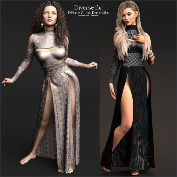 Diverse for D-Force Gothic Dress 2 for G8F and G8.1F_DAZ3D下载站