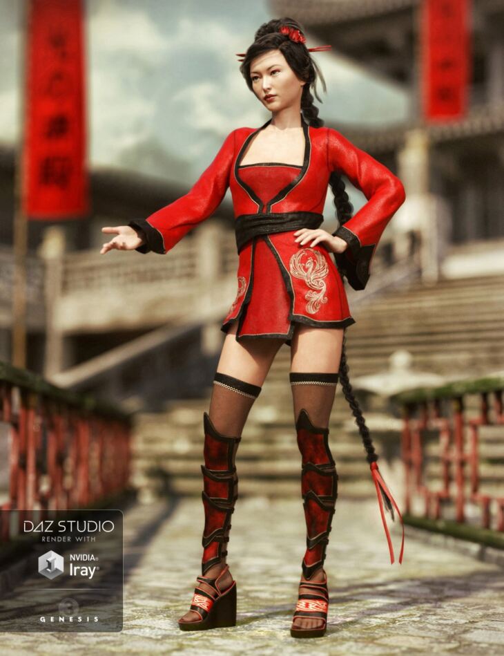 Red Lilies Outfit for Genesis 3 Female(s) & Textures_DAZ3D下载站
