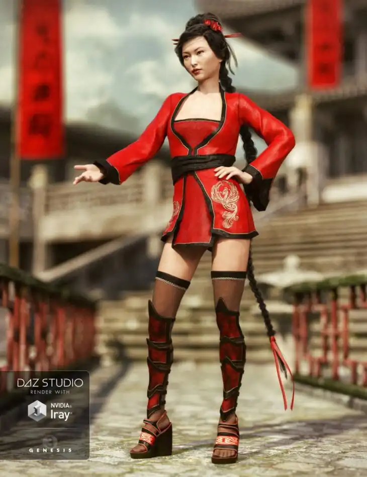 Red Lilies Outfit for Genesis 3 Female(s) & Textures_DAZ3DDL