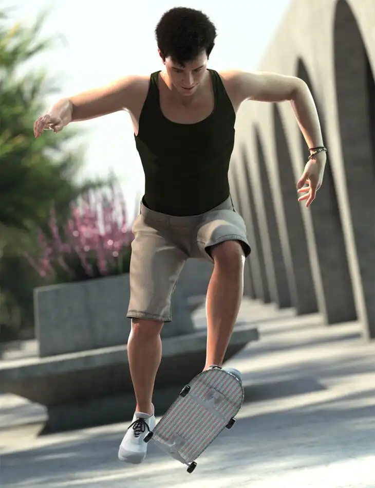 Skate Away Poses for Genesis 9 and BW Skateboard 06_DAZ3D下载站