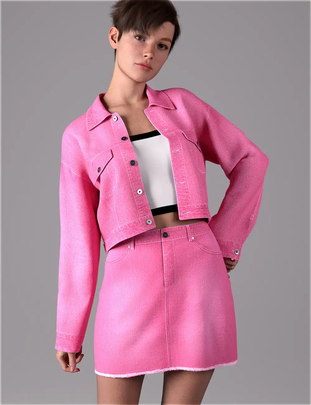 dForce HnC Cropped Denim Jacket Outfit for Genesis 9_DAZ3D下载站