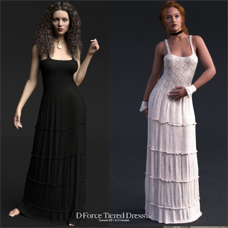 D-Force Tiered Dress for Genesis 8 and 9 Females_DAZ3D下载站
