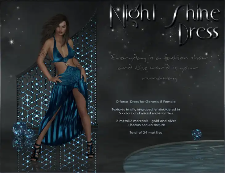 dForce Night Shine Dress for Genesis 8 Females_DAZ3D下载站