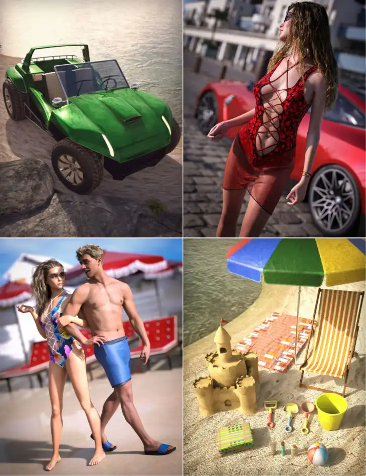 Day at the Beach for Genesis 9 Bundle_DAZ3D下载站