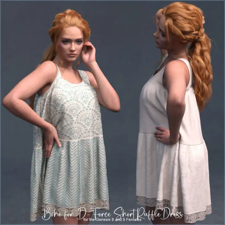 Boho for D-Force Short Ruffle Dress for Genesis 8/8.1/9/V9_DAZ3DDL
