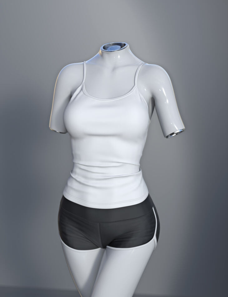 dForce SU Shorts Vest Suit for Genesis 9, 8.1, and 8 Female_DAZ3D下载站