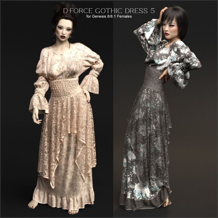 D-Force Gothic Dress 5 for G8F and G8.1F_DAZ3D下载站