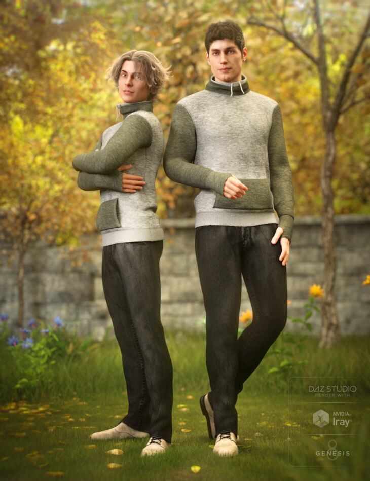 High Neck Sweatshirt Outfit for Genesis 8 Male(s)_DAZ3D下载站