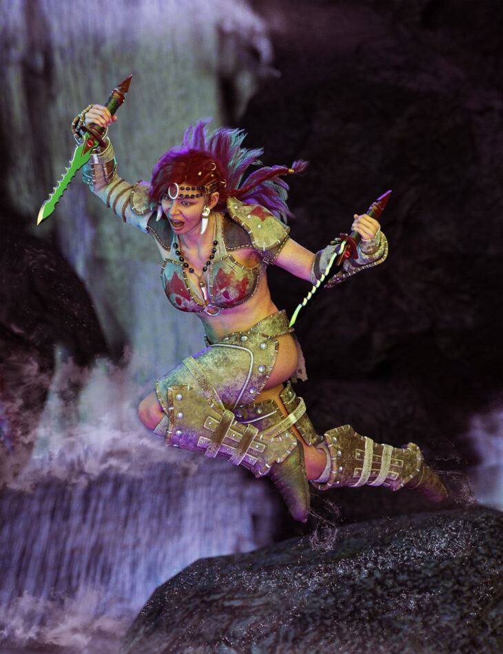 Primal Warrior Poses for Genesis 9 Feminine_DAZ3D下载站