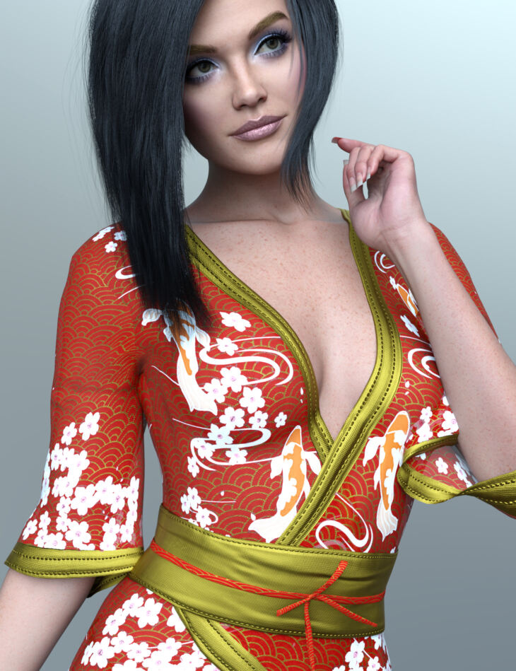 dForce Kimono Lingerie Top for Genesis 9_DAZ3D下载站