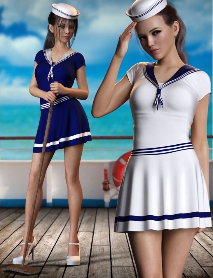 dForce Navy Sailor Outfit Set for Genesis 8 and 8.1 Females_DAZ3D下载站