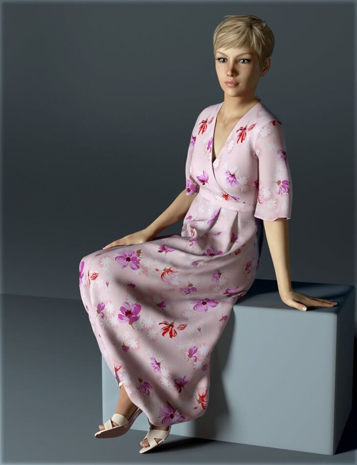 H&C dForce Floral Dress for Genesis 8 Female_DAZ3D下载站
