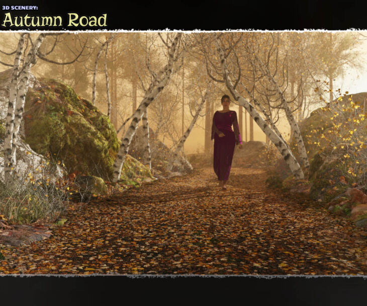 3D Scenery: Autumn Road_DAZ3D下载站