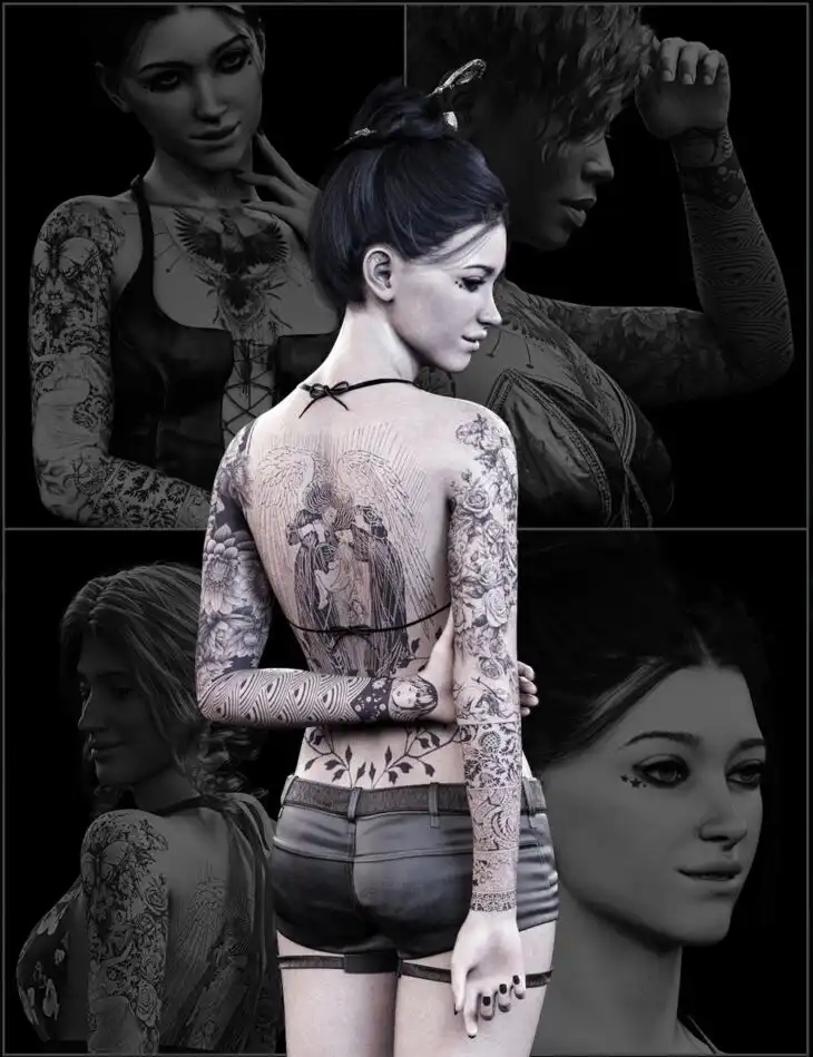 FPE Monochrome Tattoos for Genesis 9_DAZ3D下载站