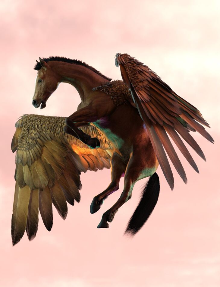 Hercules Gift Hierarchical Poses for Horse 3 and Pegasus Wings_DAZ3DDL