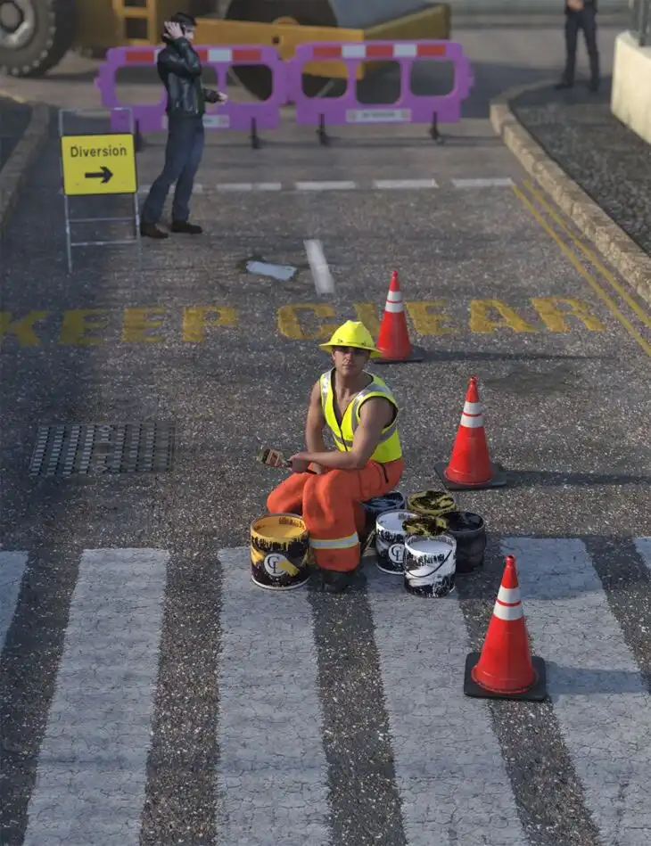 Road Markings and Potholes – Decals for Daz Studio_DAZ3DDL