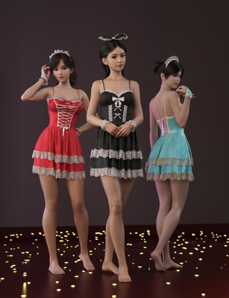 dForce MKTG 3 in 1 Lace Dress Outfit for Genesis 9, 8.1 and 8 Female_DAZ3D下载站