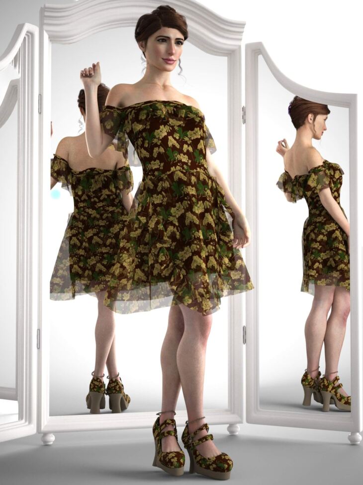 dForce Shoulder Chiffon Outfit For Genesis 8 Female_DAZ3D下载站