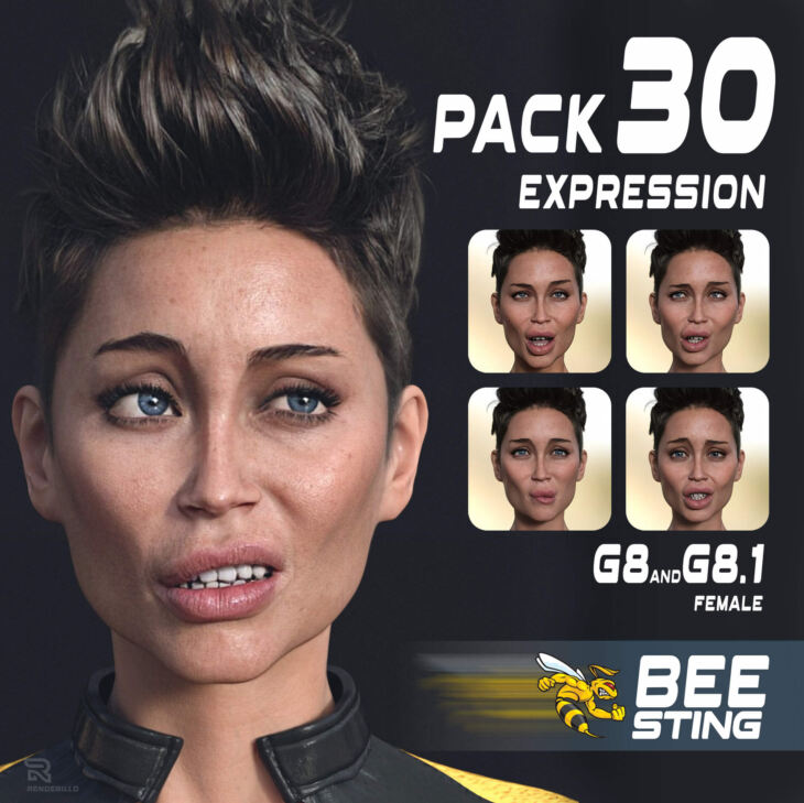 Bee Sting – 30 Expression Pack G8/G8.1_DAZ3DDL