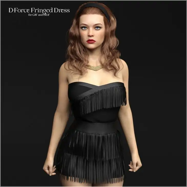 D-Force Fringed Dress for G8F and G8.1F_DAZ3D下载站