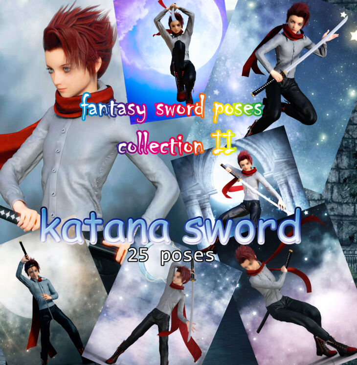 Fantasy Anime Poses II _ Katana sword_ for G2)_DAZ3DDL