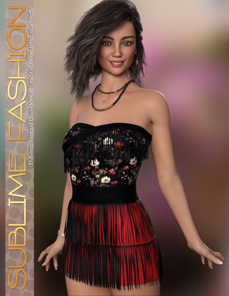 Sublime Fashion D-Force Fringed Dress for G8F and G8.1F_DAZ3D下载站