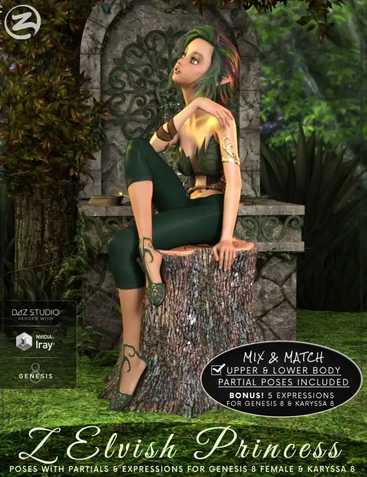 Z Elvish Princess – Poses, Partials and Expressions for Genesis 8 Female and Karyssa 8_DAZ3D下载站