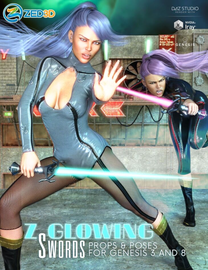 Z Glowing Swords and Poses for Genesis 3 and 8_DAZ3D下载站