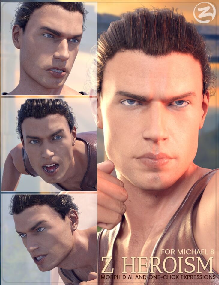 Z Heroism – Dialable and One-Click Expressions for Michael 8_DAZ3D下载站