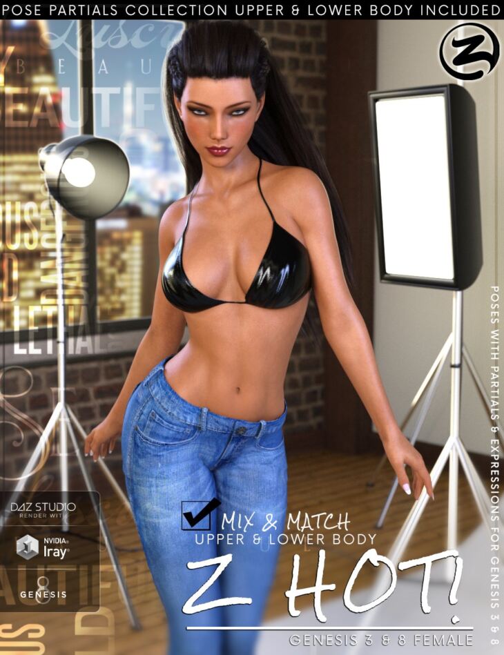 Z Hot – Poses with Partials for Genesis 3 & 8 Female_DAZ3D下载站