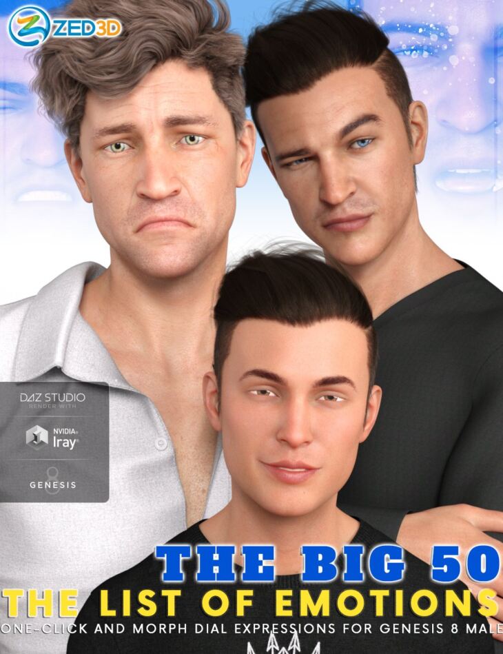 Z The Big 50: The List of Emotions for Genesis 8 Male_DAZ3D下载站