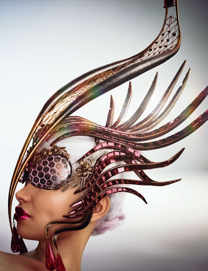 Extravaganza Futuristic Headdress for Genesis 9, 8.1, and 8_DAZ3D下载站