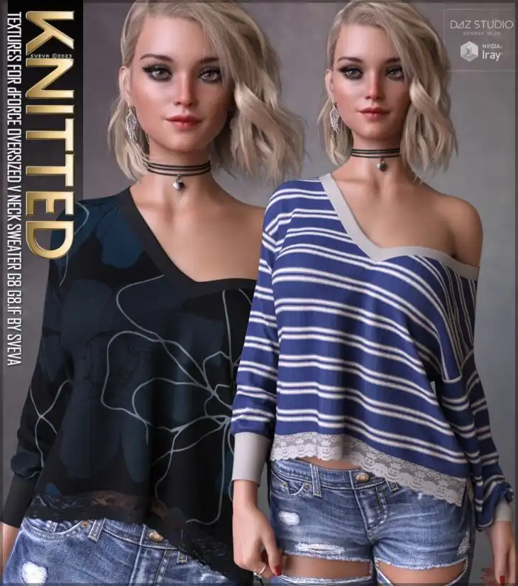 Knitted Textures for dForce Oversized V Neck Sweater_DAZ3D下载站