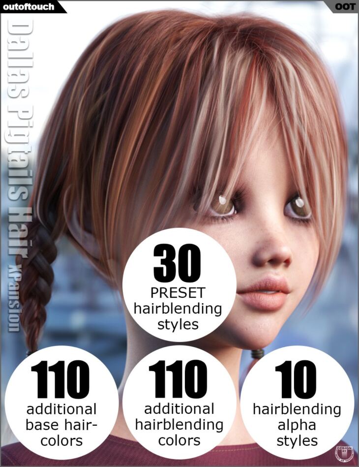 OOT Hairblending 2.0 Texture XPansion for Dallas Pigtails Hair_DAZ3D下载站