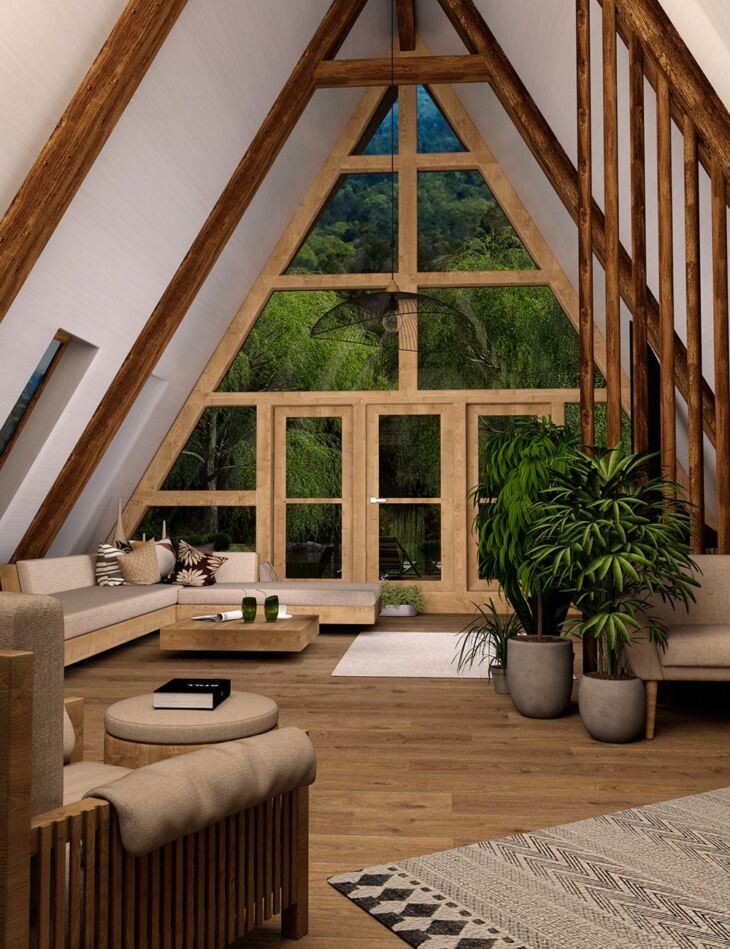 Scandinavian Style A-Frame House AddOn: Living Room_DAZ3D下载站