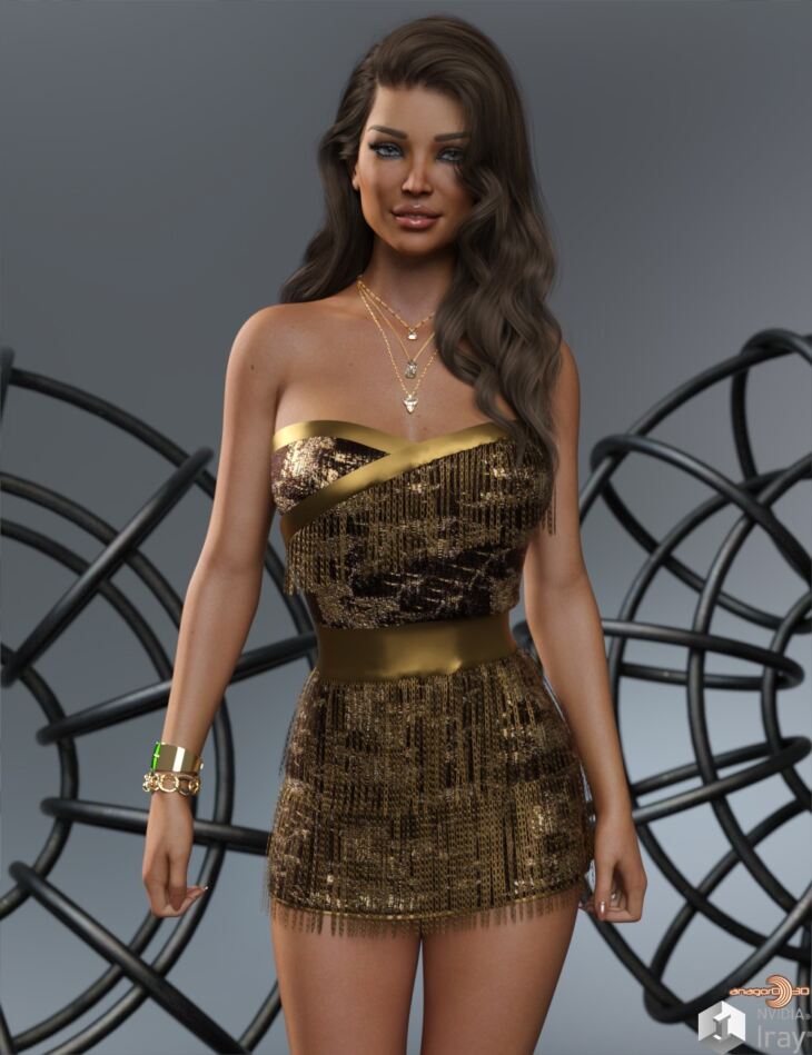 VERSUS – D-Force Fringed Dress for G8F and G8.1F_DAZ3D下载站