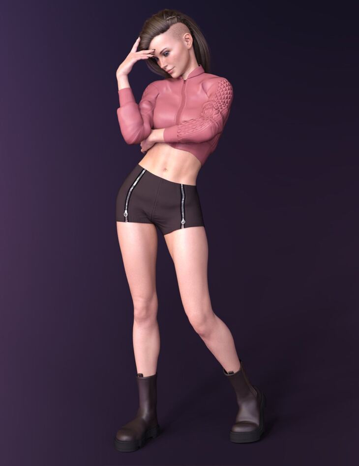 X-Fashion Leather Cropped Outfit for Genesis 8 and 8.1 Female_DAZ3DDL