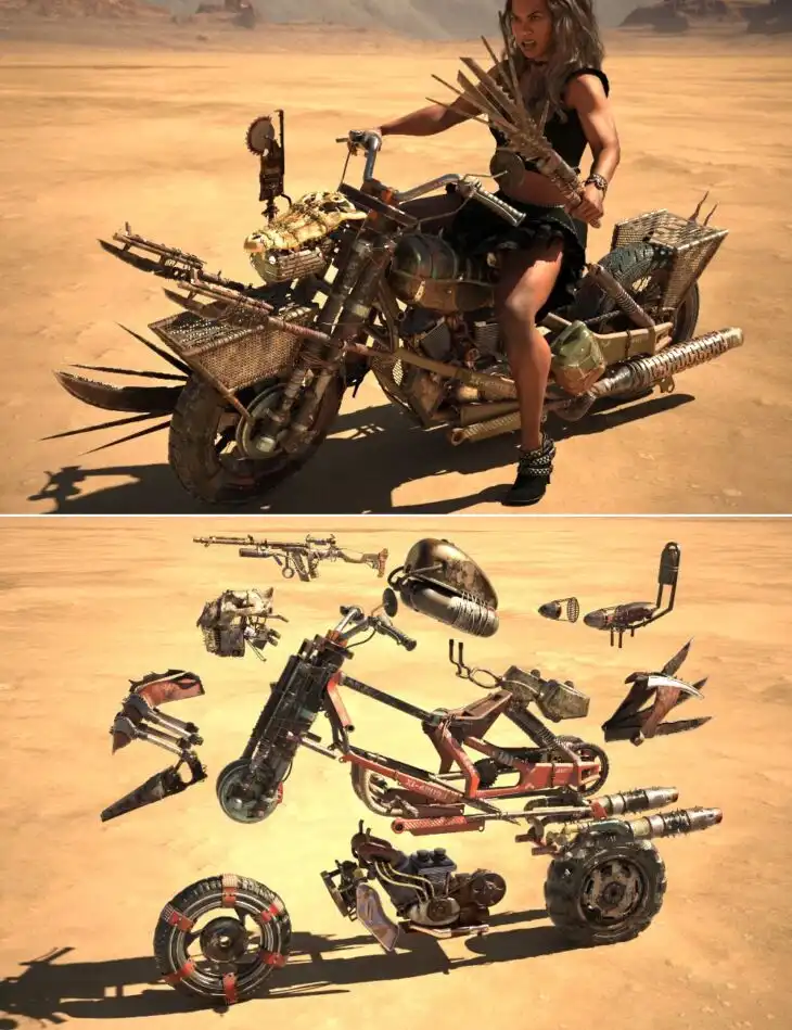 XI Modular Post Apocalyptic Motorcycle Bundle_DAZ3DDL