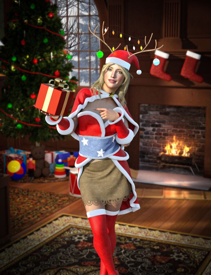 dForce Carla Christmas Outfit for Genesis 8 and 8.1 Females_DAZ3D下载站