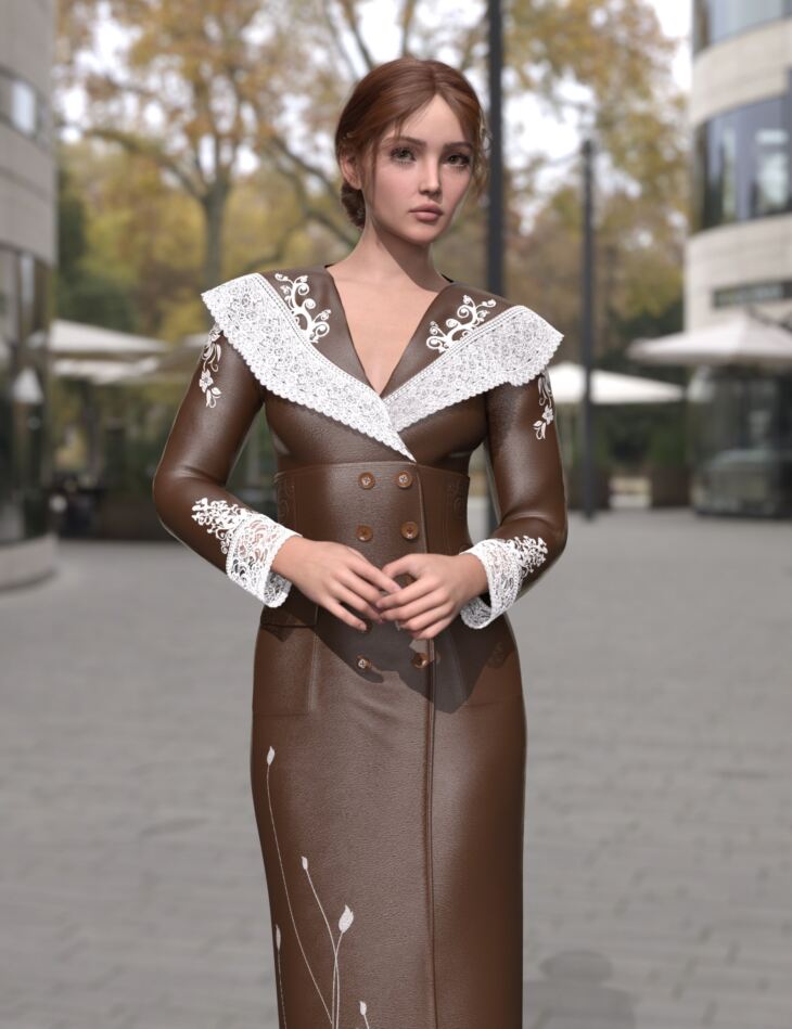 dForce MK Lace Leather Dress for Genesis 9_DAZ3D下载站
