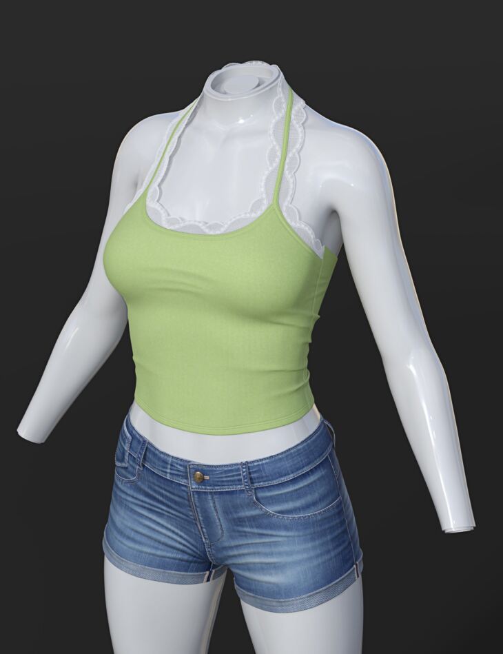 dForce SU Jeans Vest Suit for Genesis 9, 8.1, and 8 Female_DAZ3D下载站